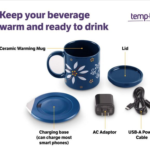 Temp-tations 14 oz. Ceramic Mug with Warming Base - Confetti (White) - NEW - Picture 5 of 5